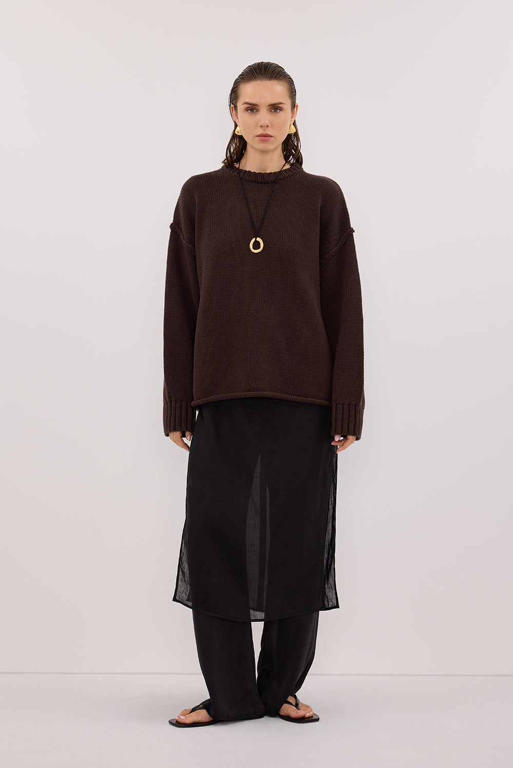 ROY CHOC LONGLINE KNIT JUMPER Clothing DISSH Boutiques 