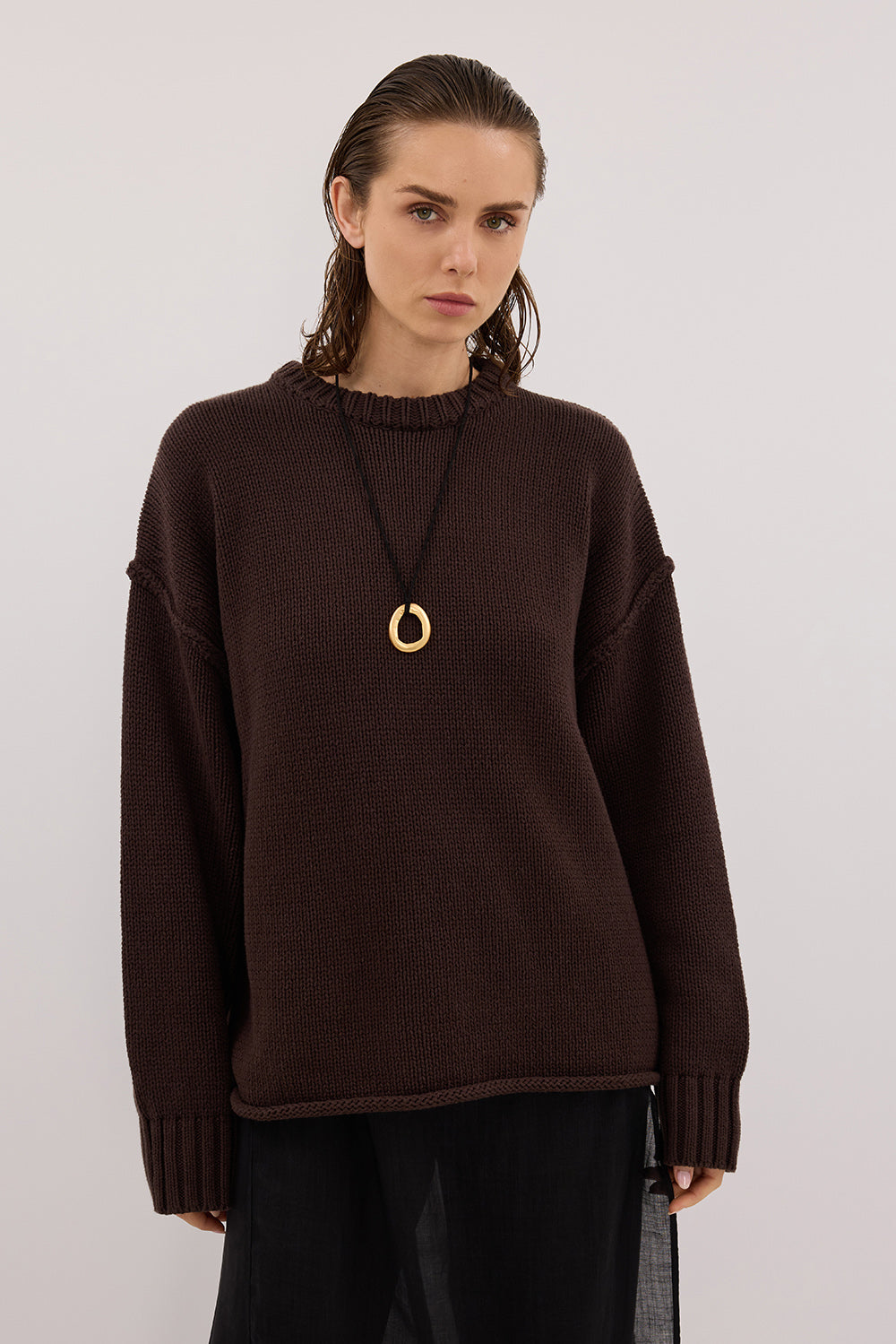 ROY CHOC LONGLINE KNIT JUMPER Clothing DISSH Boutiques 