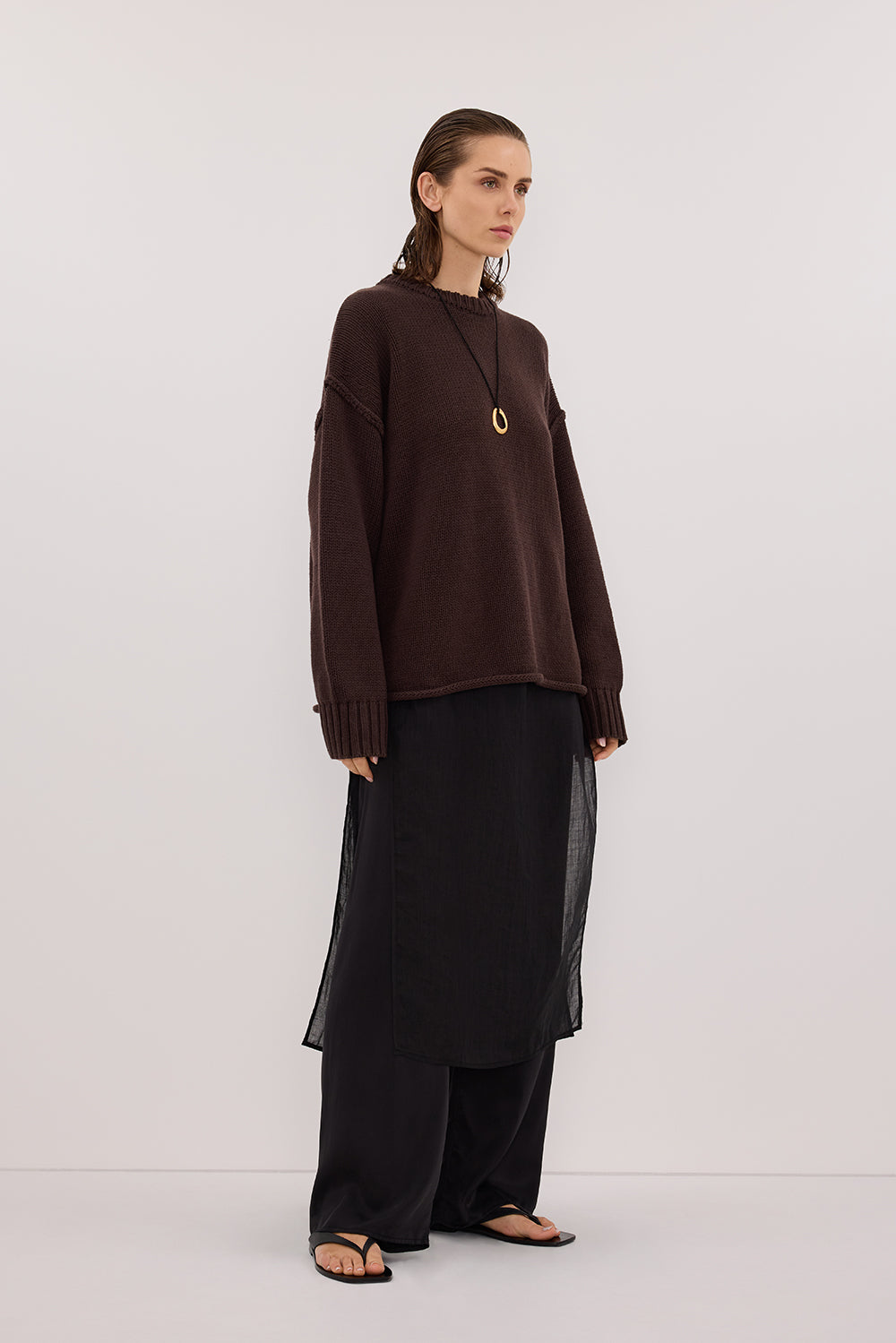 ROY CHOC LONGLINE KNIT JUMPER Clothing DISSH Boutiques 