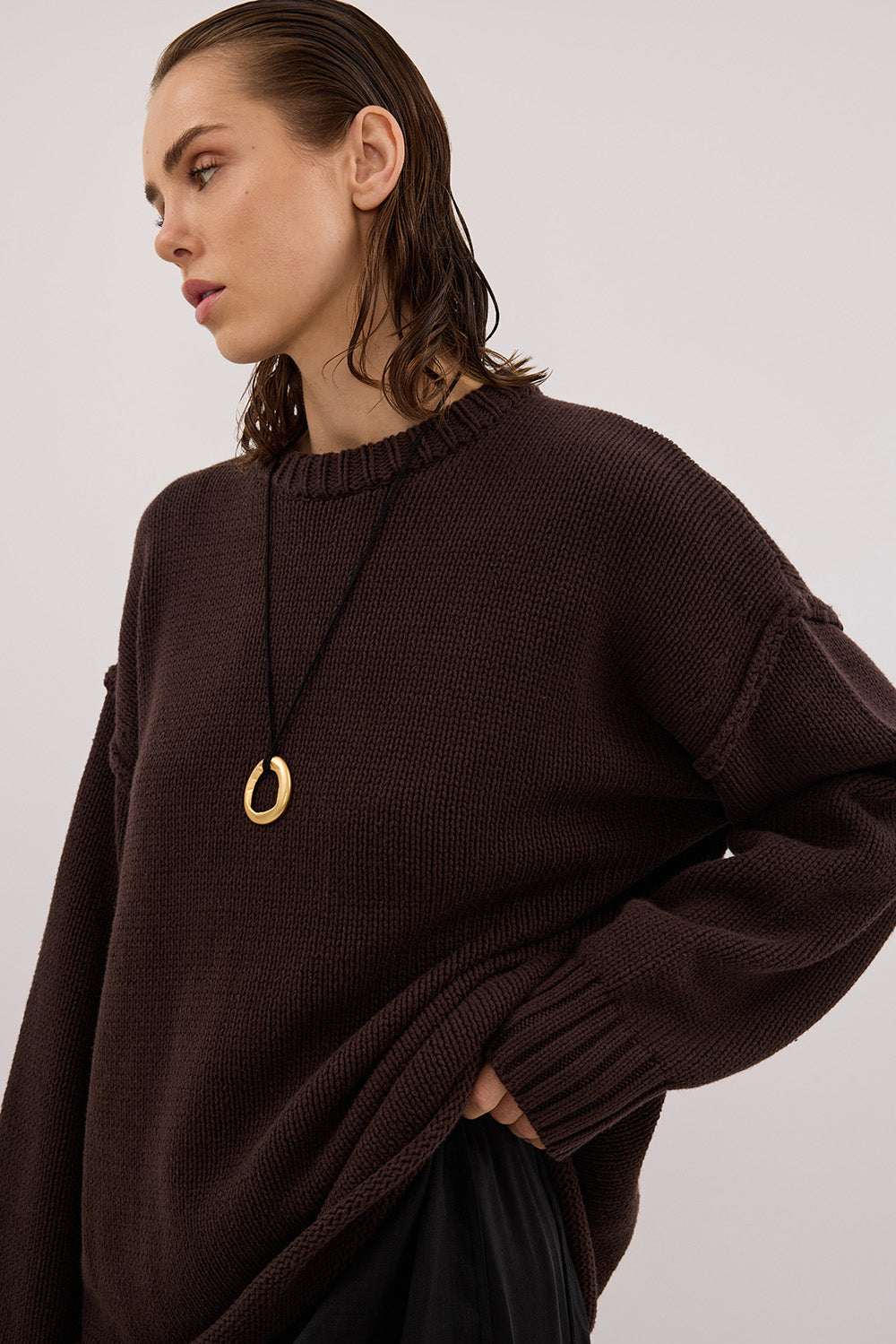 ROY CHOC LONGLINE KNIT JUMPER Clothing DISSH Boutiques 