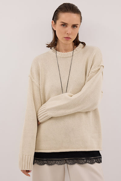 Keilani wearing ROY PLASTER OVERSIZED LONGLINE KNIT JUMPER