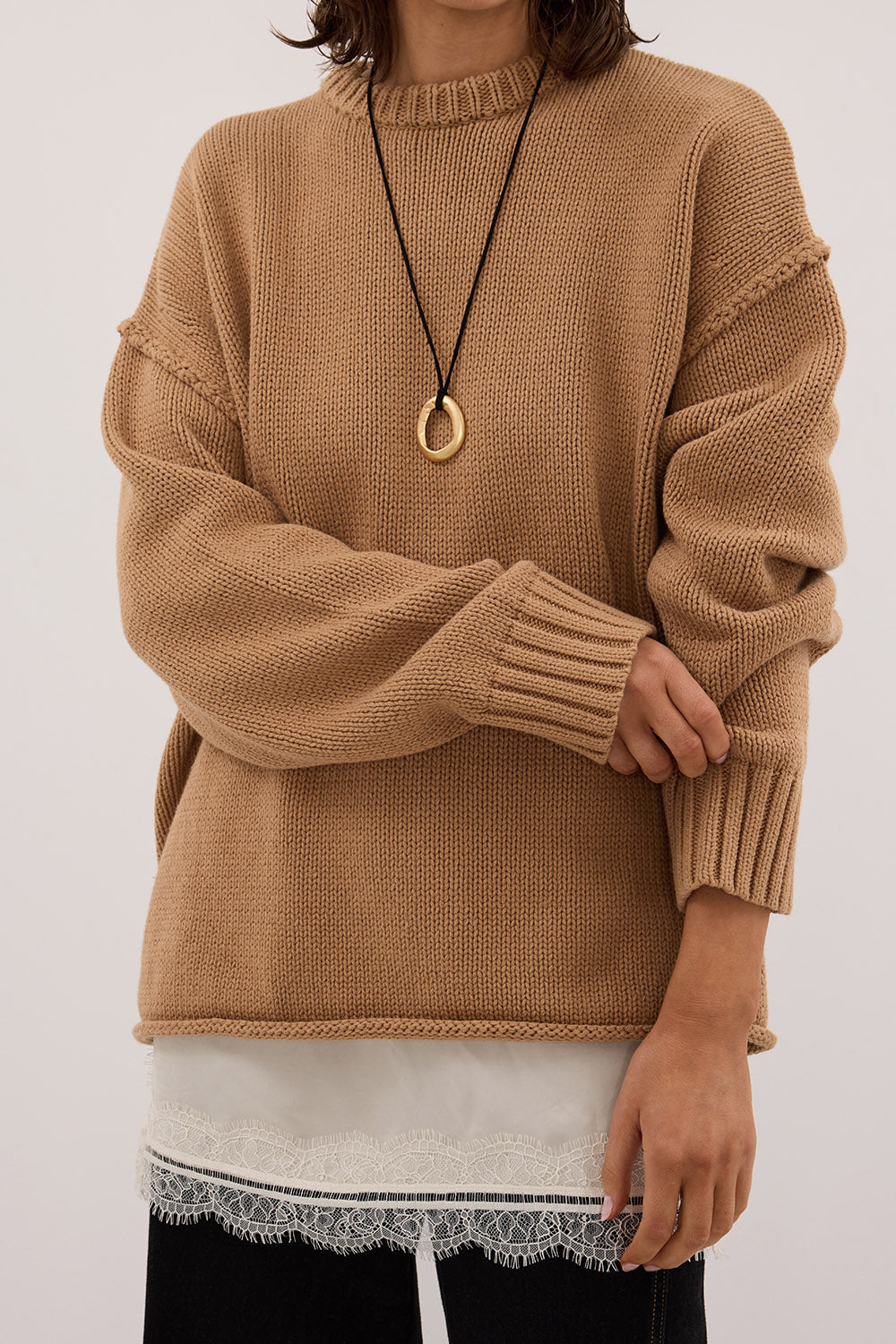 ROY WHEAT OVERSIZED LONGLINE KNIT JUMPER