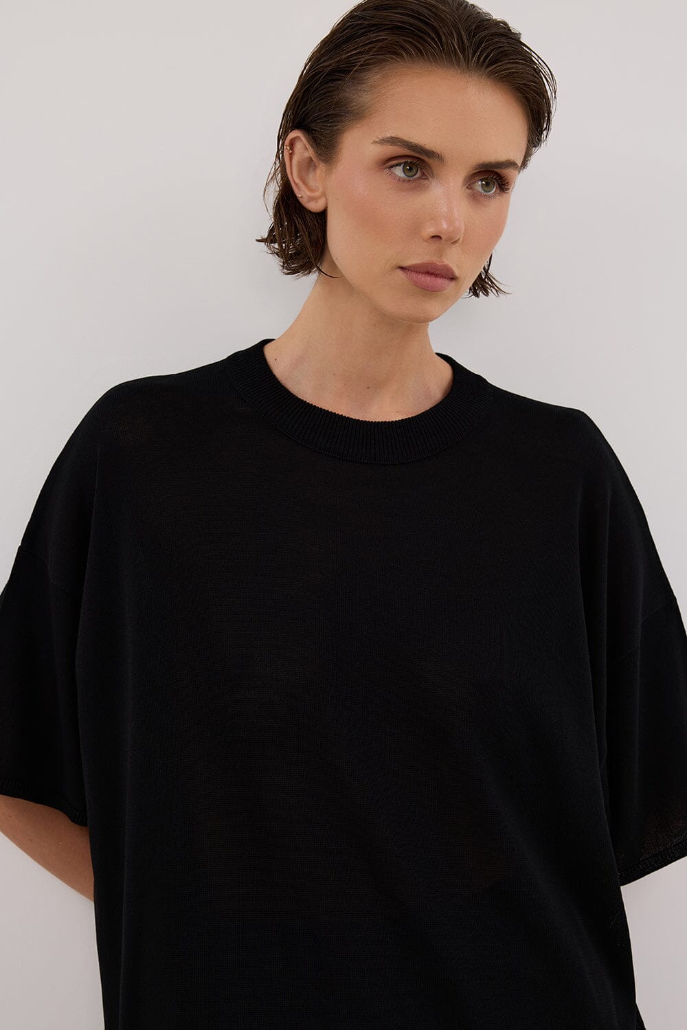 JACKI BLACK OVERSIZED KNIT TEE Clothing DISSH Boutiques 