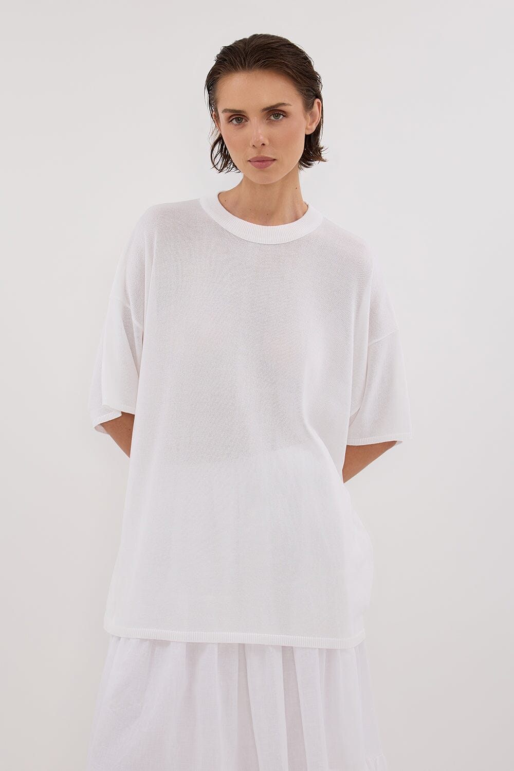 JACKI IVORY OVERSIZED KNIT TEE Clothing DISSH Boutiques 