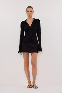 HAL BLACK POLO LONG SLEEVE KNIT TOP