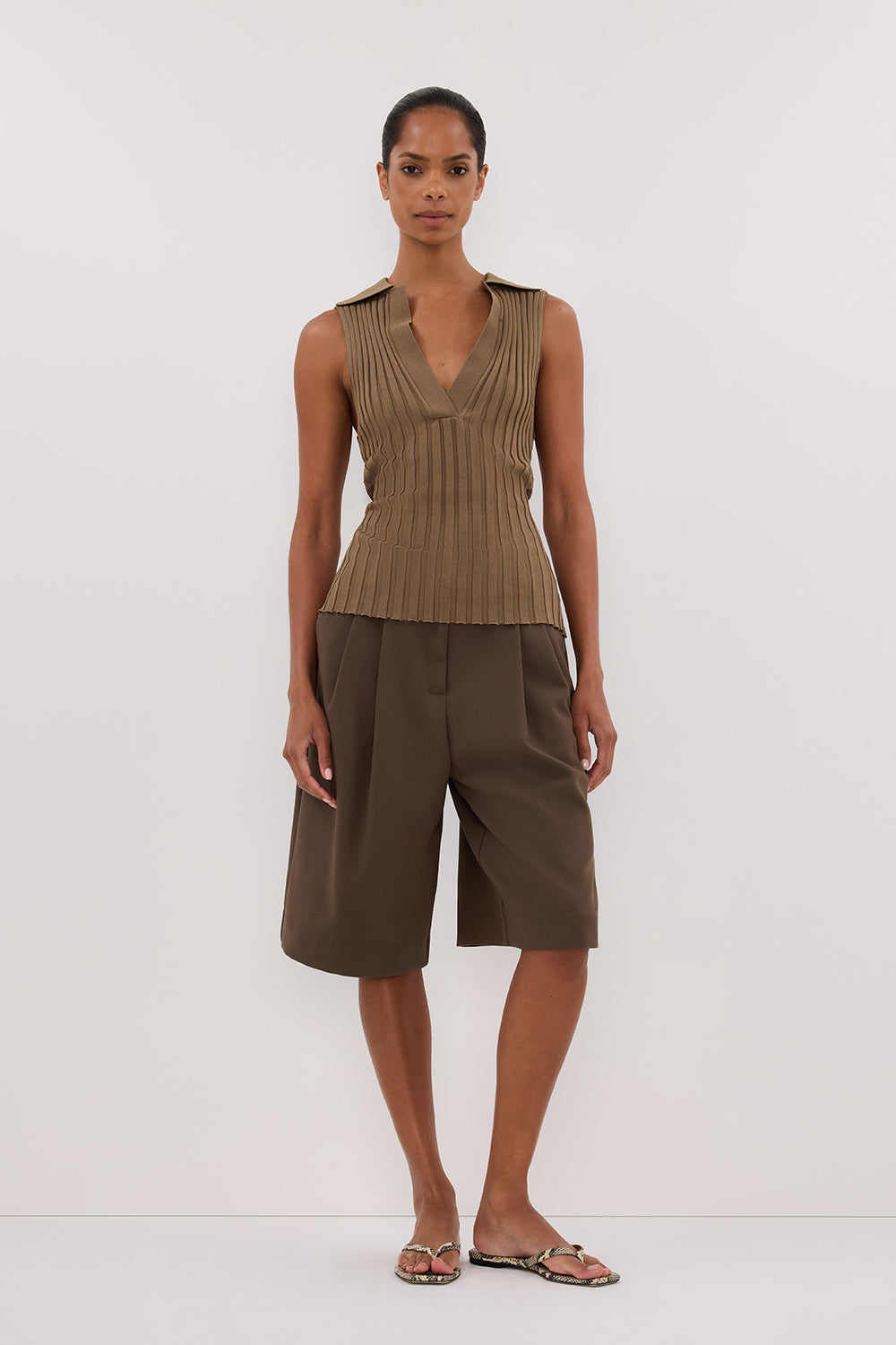HAL OLIVE SLEEVELESS KNIT TOP Clothing DISSH Boutiques XXS OLIVE 