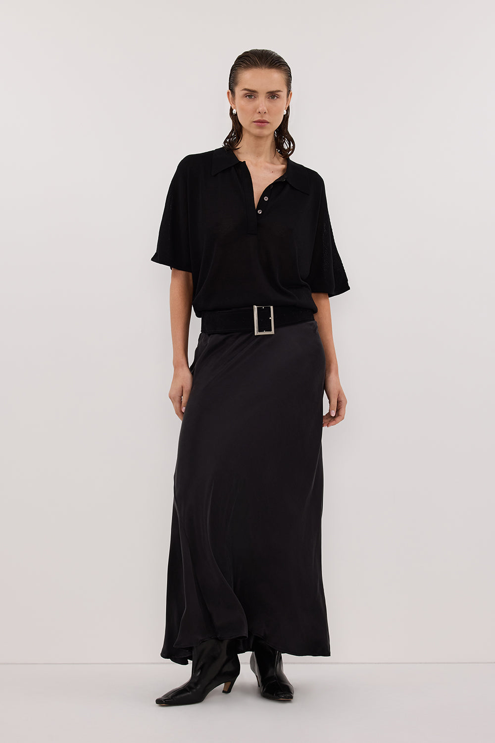 ELI BLACK POLO KNIT TOP Clothing DISSH Boutiques XS BLACK 