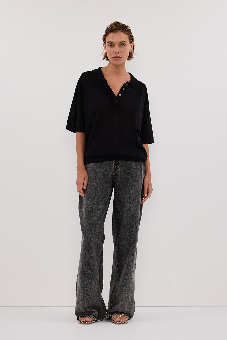 ELI BLACK POLO KNIT TOP Clothing DISSH Boutiques XS BLACK 