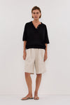 ELI BLACK POLO KNIT TOP