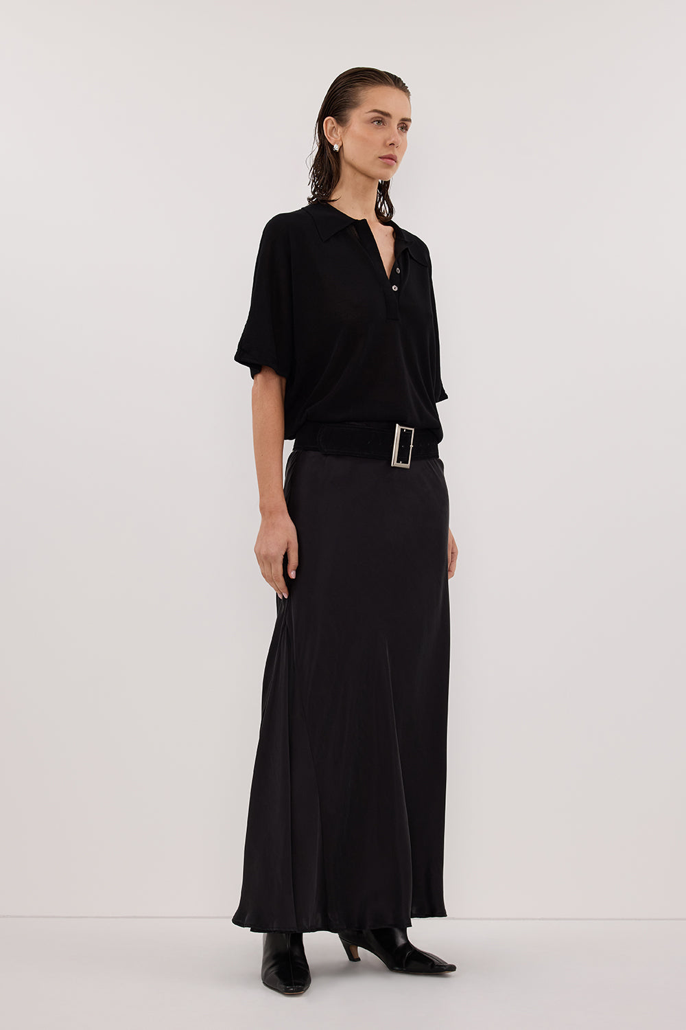 ELI BLACK POLO KNIT TOP Clothing DISSH Boutiques 