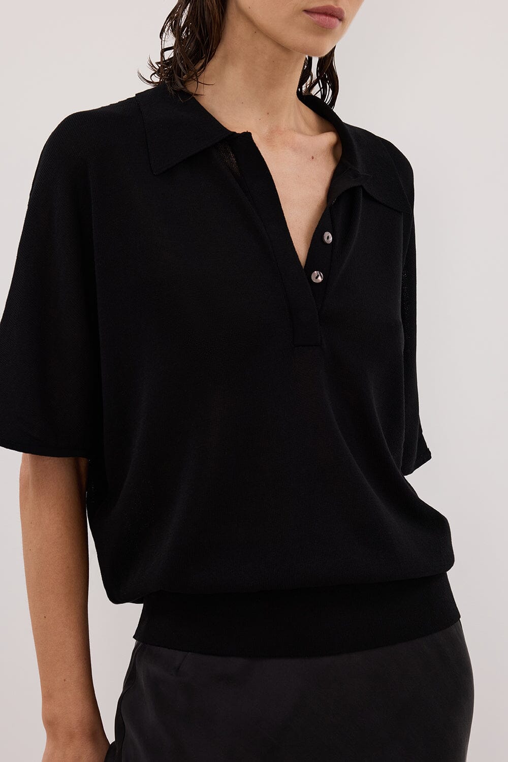 ELI BLACK POLO KNIT TOP Clothing DISSH Boutiques 