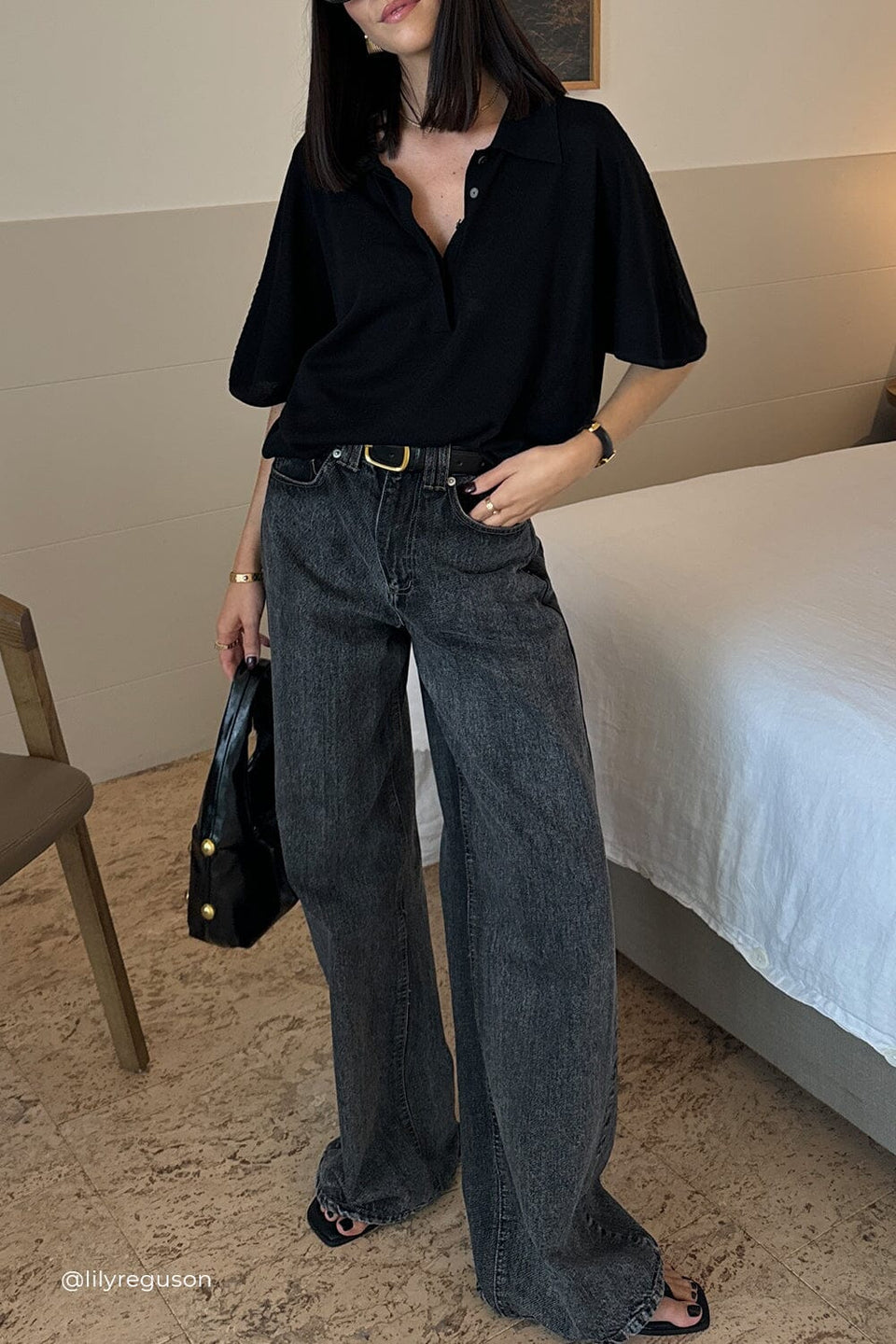 ELI BLACK POLO KNIT TOP Clothing DISSH Boutiques 