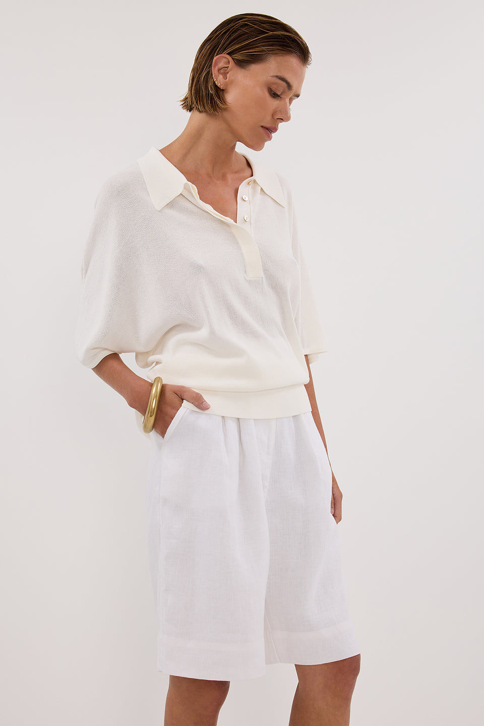ELI CREAM POLO KNIT TOP Clothing DISSH Boutiques XS CREAM 