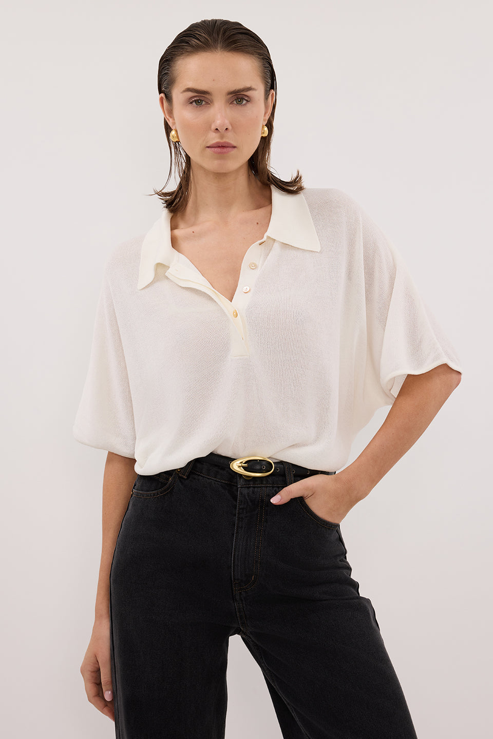 ELI CREAM POLO KNIT TOP Clothing DISSH Boutiques 
