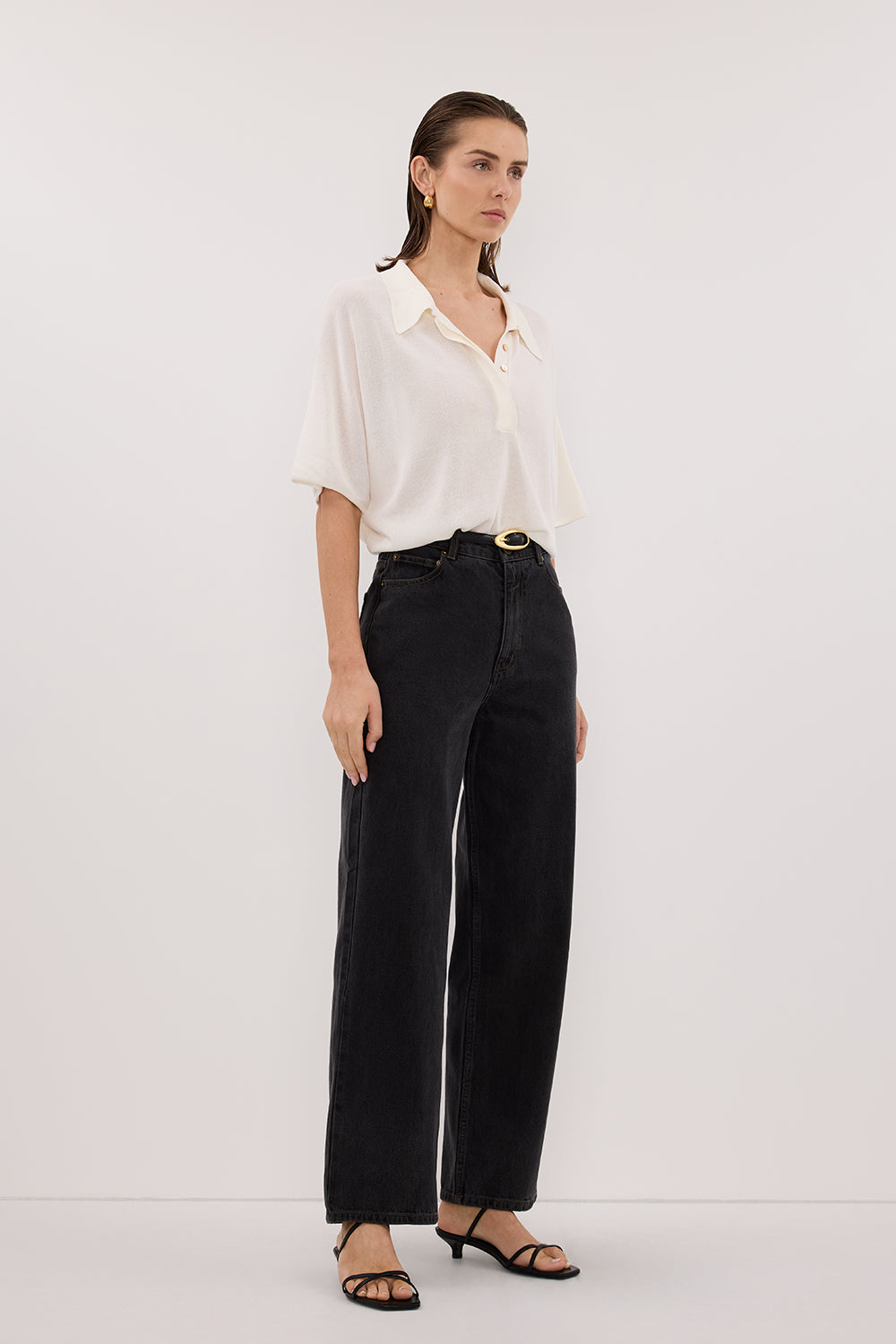 ELI CREAM POLO KNIT TOP Clothing DISSH Boutiques 