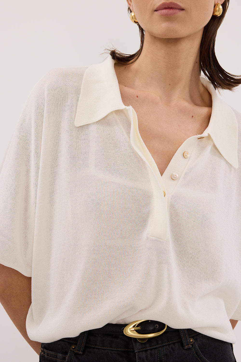 ELI CREAM POLO KNIT TOP Clothing DISSH Boutiques 