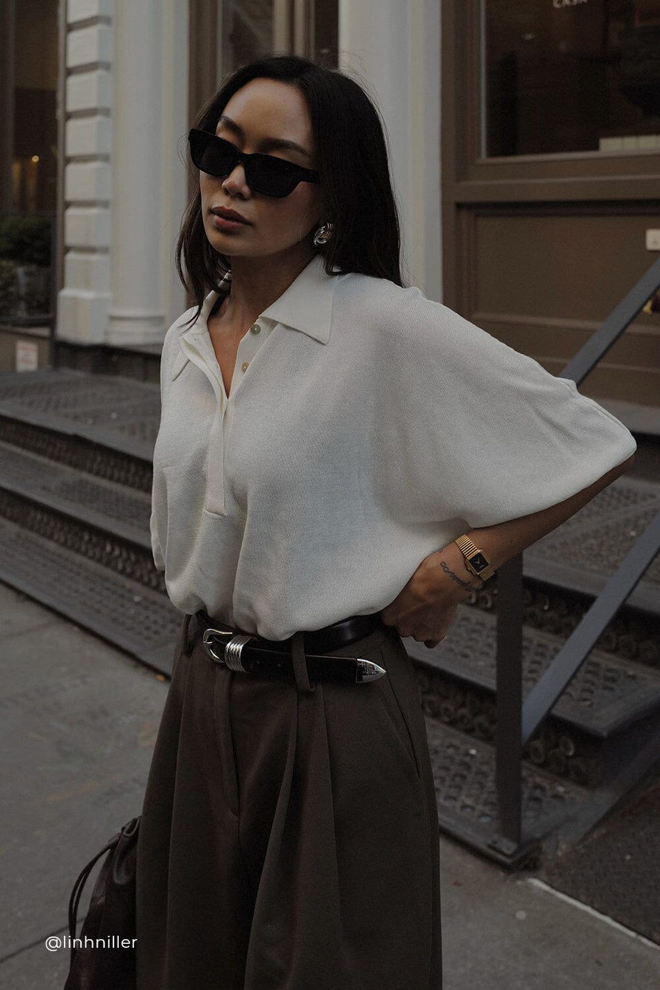 ELI CREAM POLO KNIT TOP Clothing DISSH Boutiques 