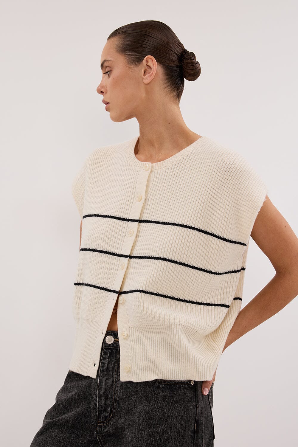 KATE CREAM STRIPE KNIT VEST Clothing DISSH Boutiques 