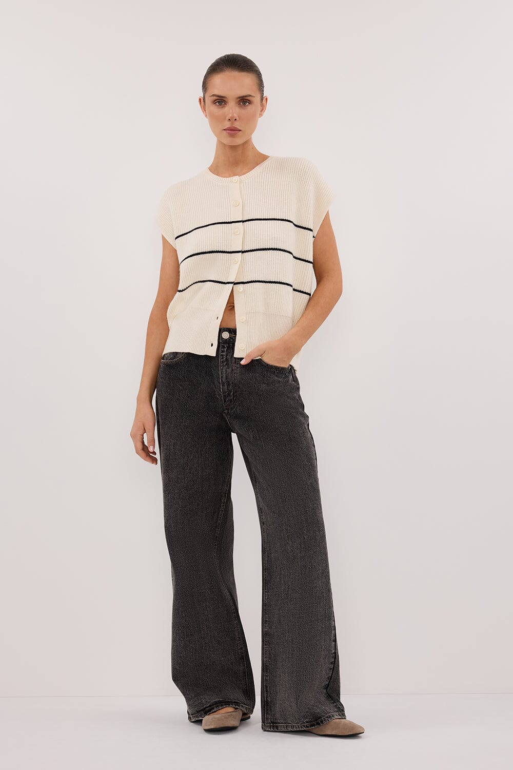 KATE CREAM STRIPE KNIT VEST Clothing DISSH Boutiques 