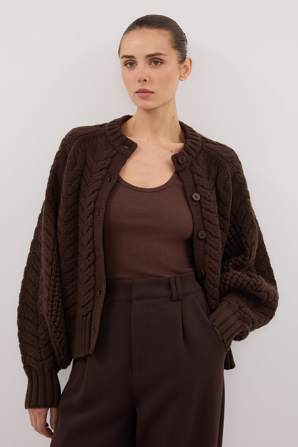TOM CHOC CABLE KNIT CARDIGAN - PRE ORDER Clothing DISSH Boutiques XS CHOCOLATE 