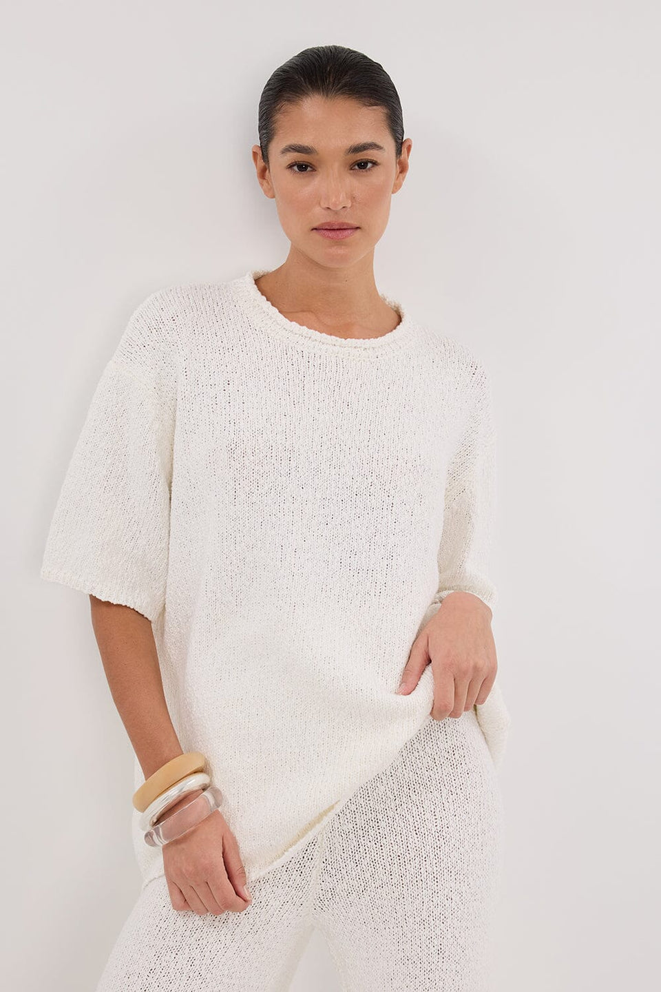 SUE OFF WHITE KNIT TEE Clothing DISSH Boutiques 