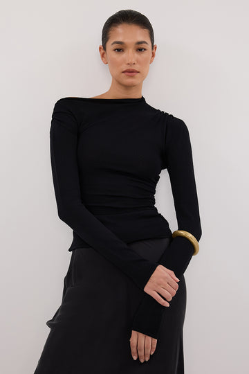 ARIEL BLACK SLEEVED KNIT TOP