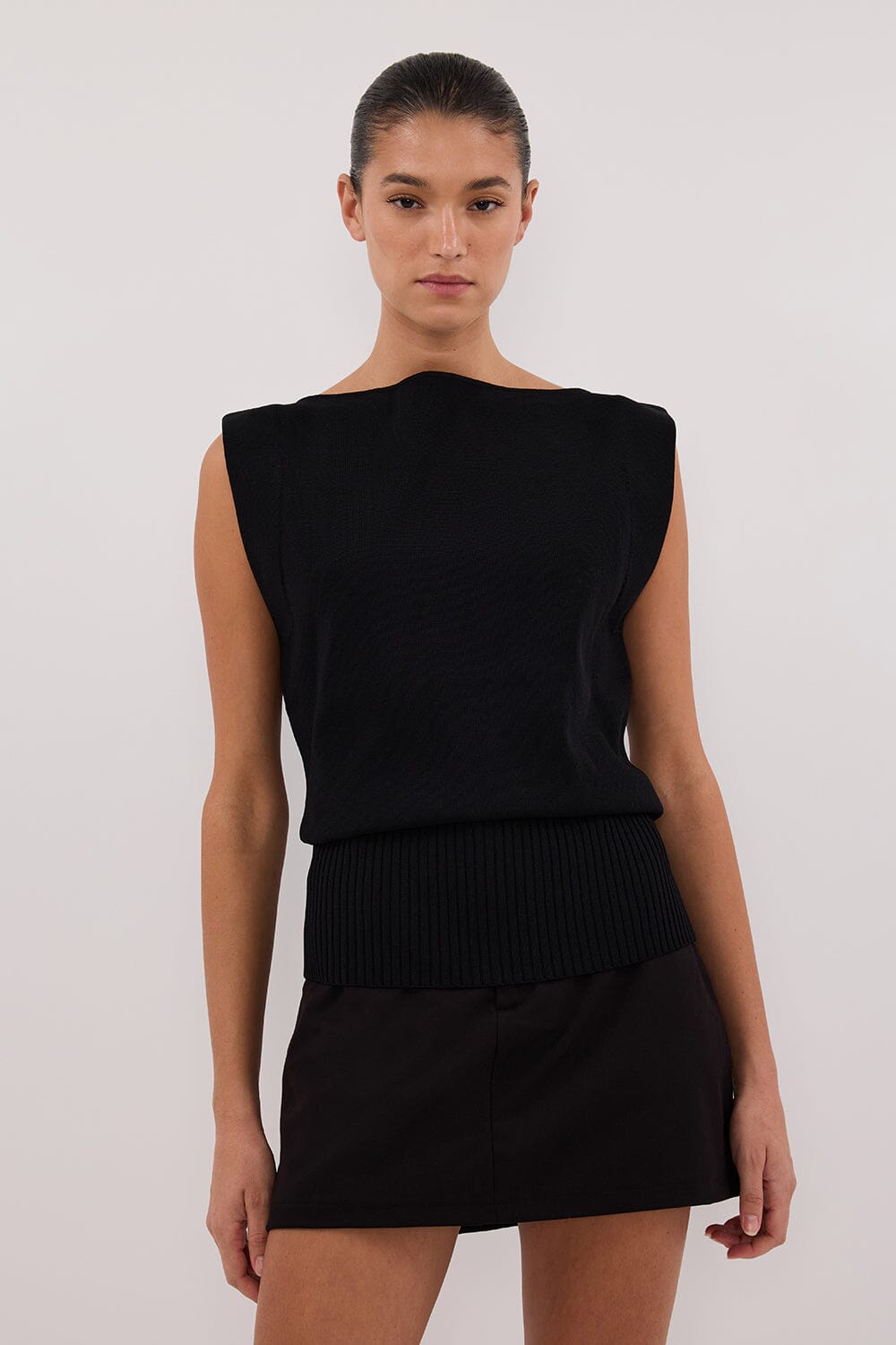 ELSA BLACK SLEEVELESS KNIT TOP Clothing DISSH Boutiques 