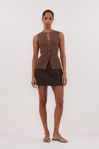 Kristen wearing JASMINE MOCHA KNIT TOP
