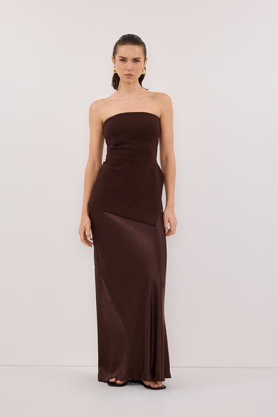 Stas wearing LUKE CHOC LONGLINE BANDEAU TOP