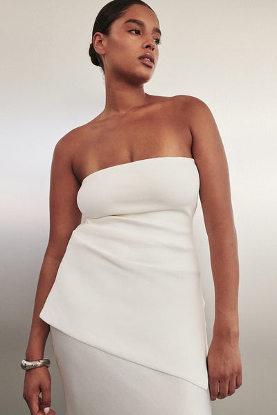 Amanda wearing LUKE OFF WHITE LONGLINE BANDEAU TOP