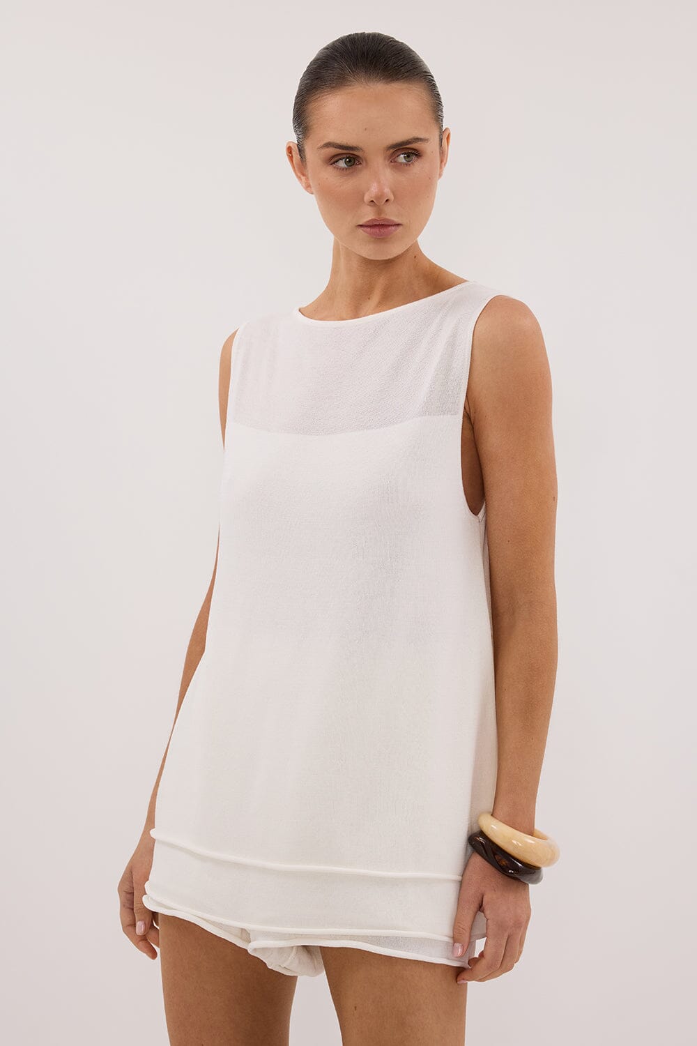 MIRA WHITE DOUBLE LAYER KNIT TOP Clothing DISSH Boutiques 