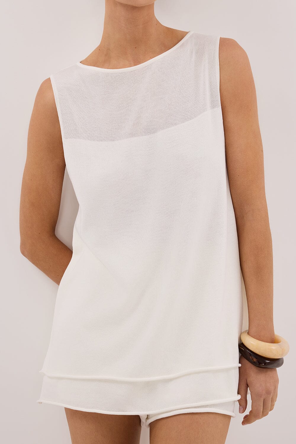 MIRA WHITE DOUBLE LAYER KNIT TOP Clothing DISSH Boutiques 