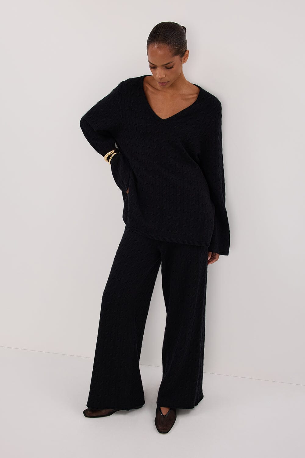 MAREN BLACK CABLE KNIT JUMPER Clothing DISSH Boutiques 