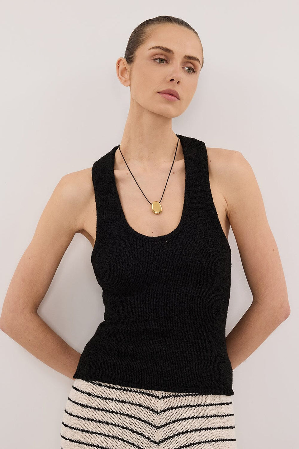 ASPEN BLACK SLEEVELESS RACER KNIT TOP Clothing DISSH Boutiques 
