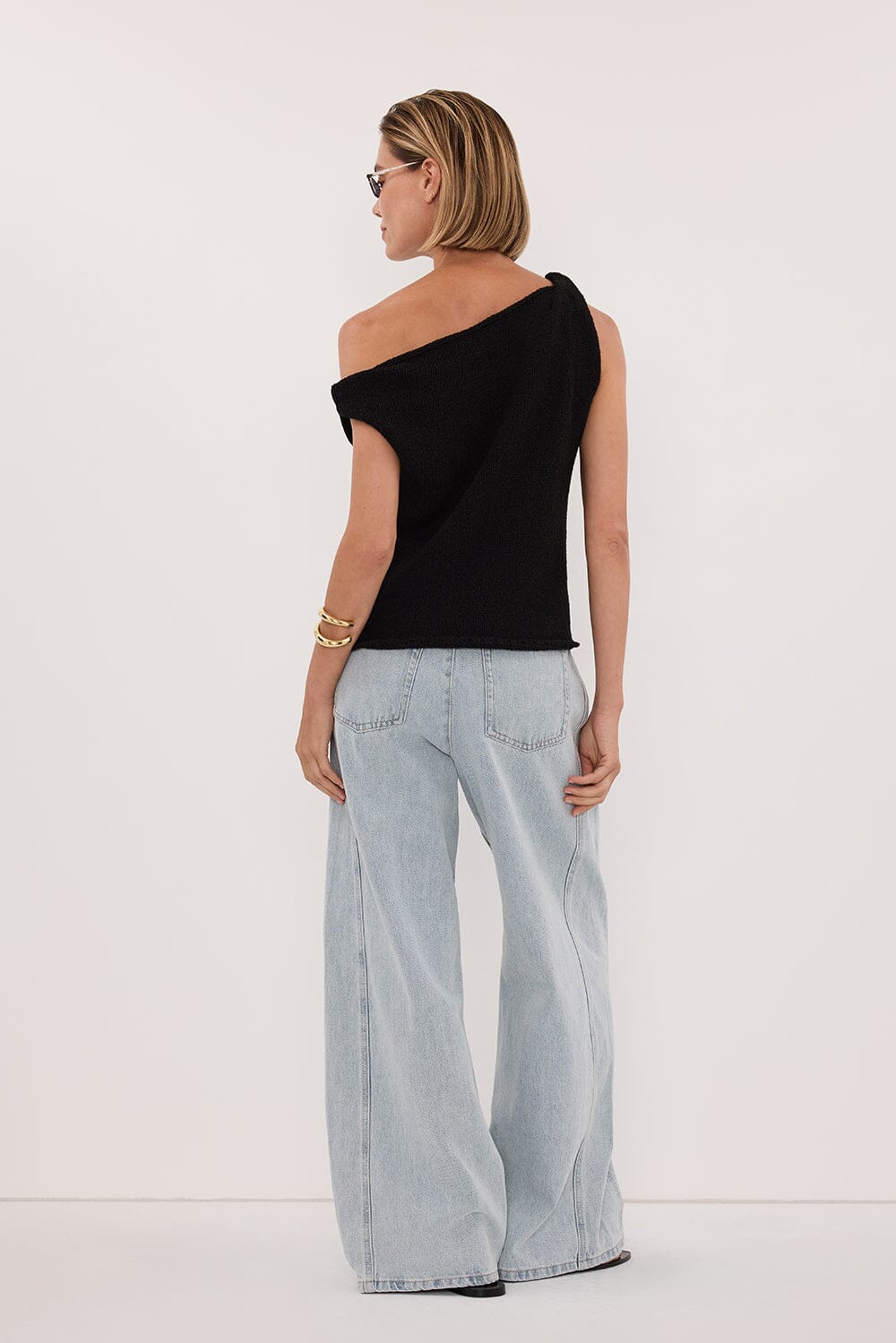 KARA BLACK ASYM KNIT TOP