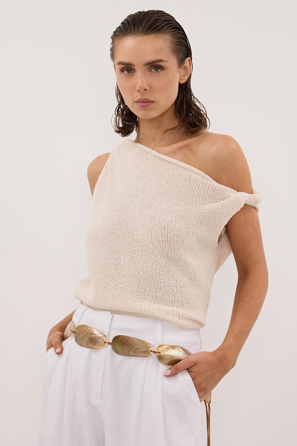KARA SANDSTONE ASYM KNIT TOP Clothing DISSH Boutiques 