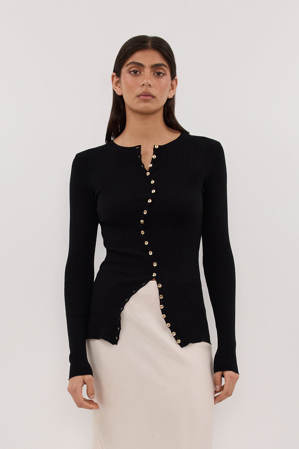 AMBER BLACK SLEEVED KNIT CARDIGAN Clothing DISSH Boutiques 