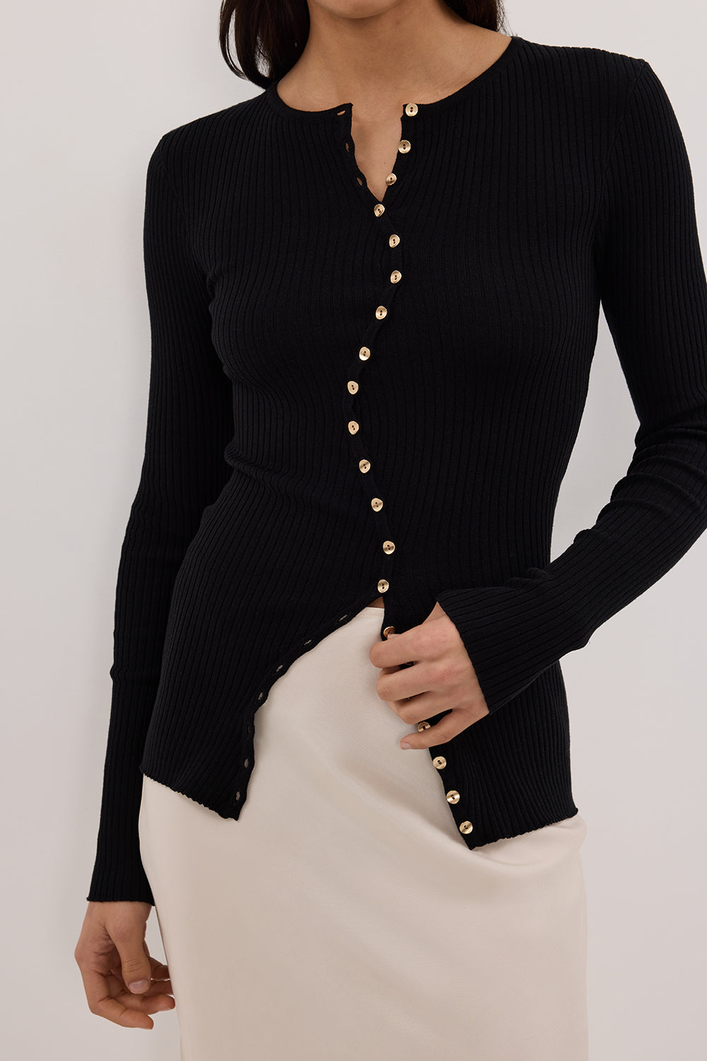 AMBER BLACK SLEEVED KNIT CARDIGAN Clothing DISSH Boutiques 