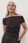 ASTRID BURNT CHOC OFF SHOULDER KNIT TOP