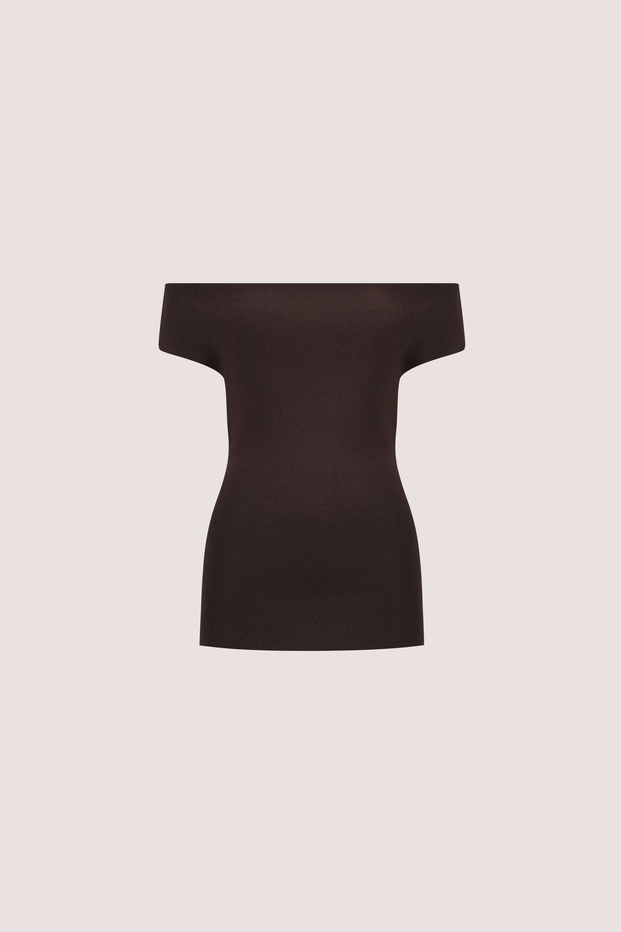 ASTRID BURNT CHOC OFF SHOULDER KNIT TOP Clothing DISSH Boutiques 