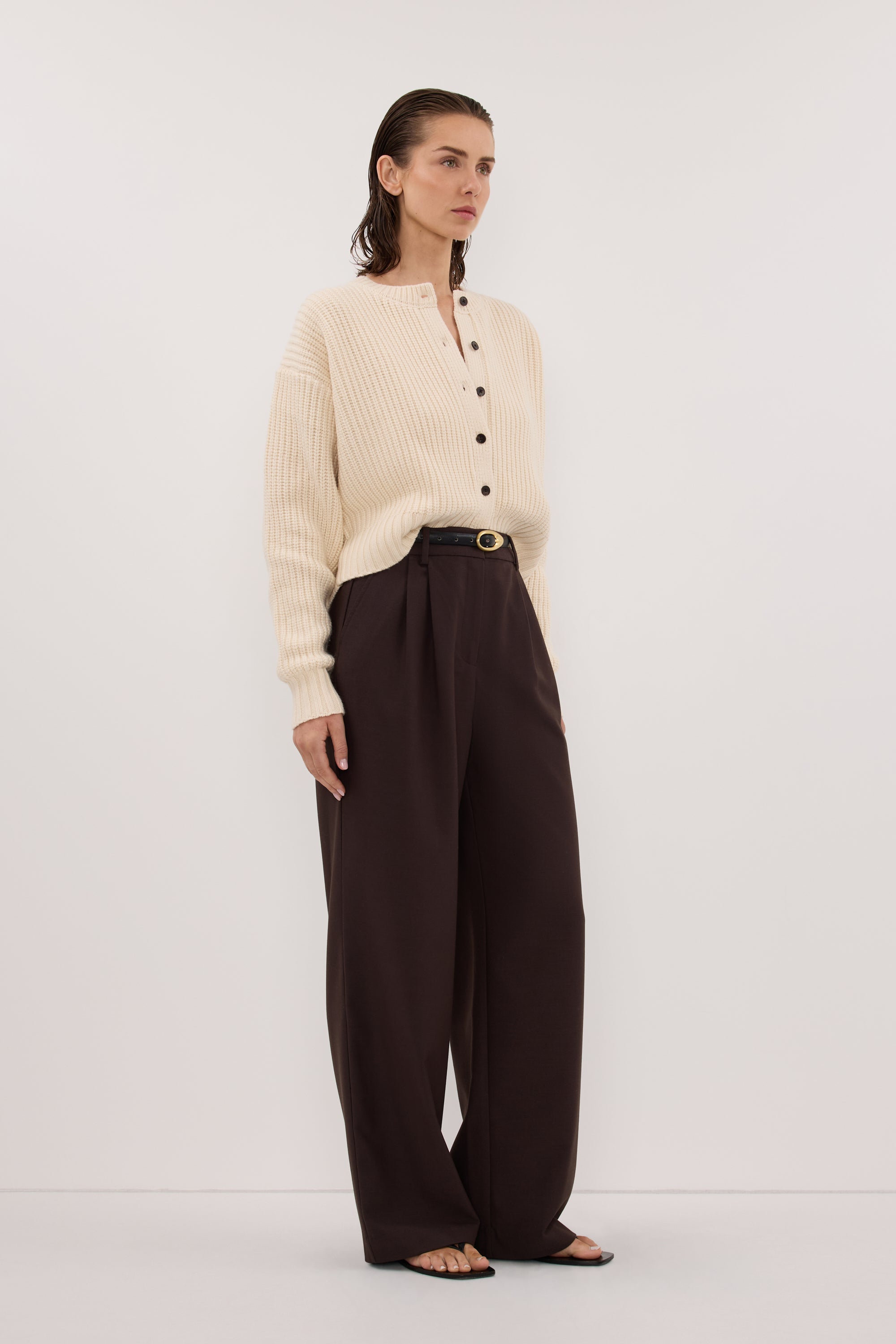 EVALINA SANDSTONE KNIT CARDIGAN