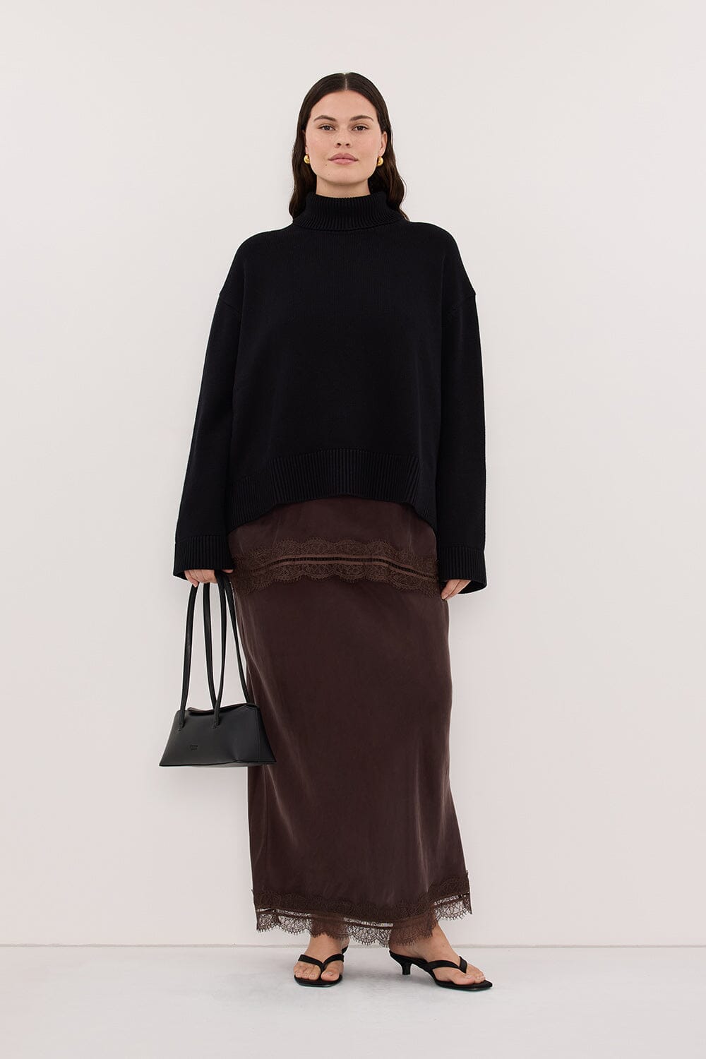 ELLA BLACK TURNBACK NECK KNIT JUMPER