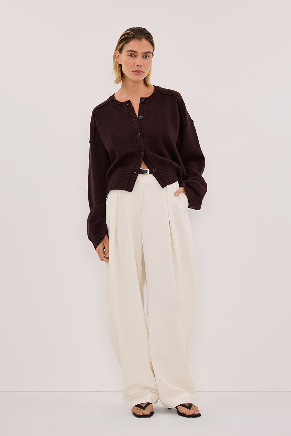 PAIGE CHOC WOOL KNIT CARDIGAN