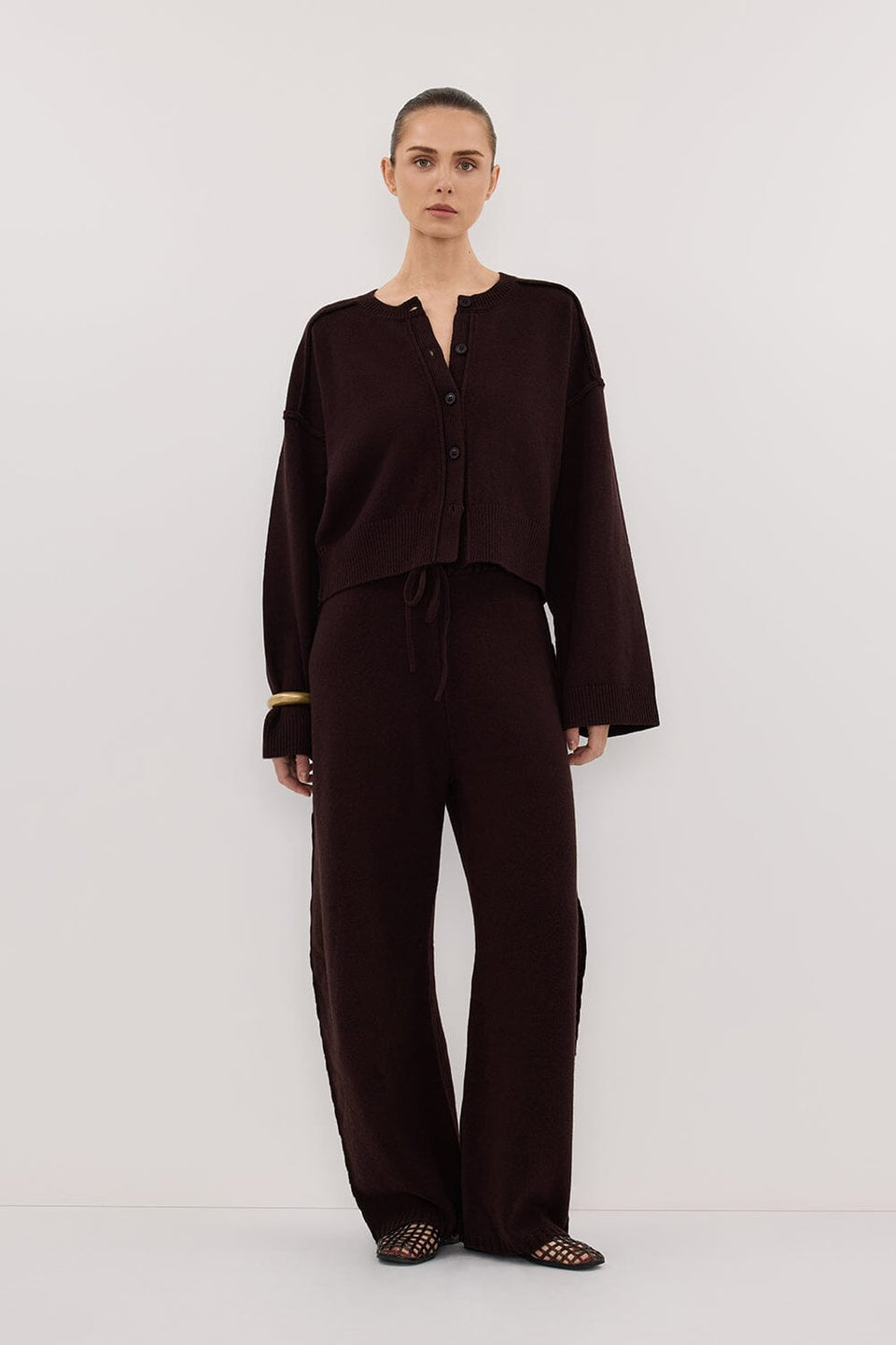 PAIGE CHOC WOOL KNIT CARDIGAN Clothing DISSH Boutiques 