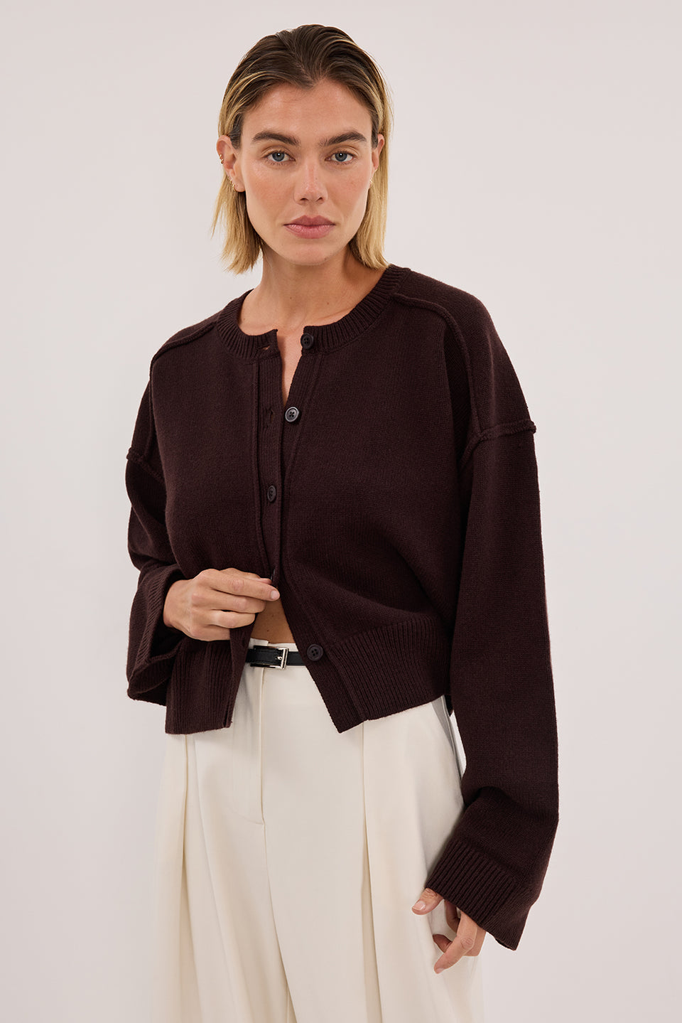 PAIGE CHOC WOOL KNIT CARDIGAN Clothing DISSH Boutiques 