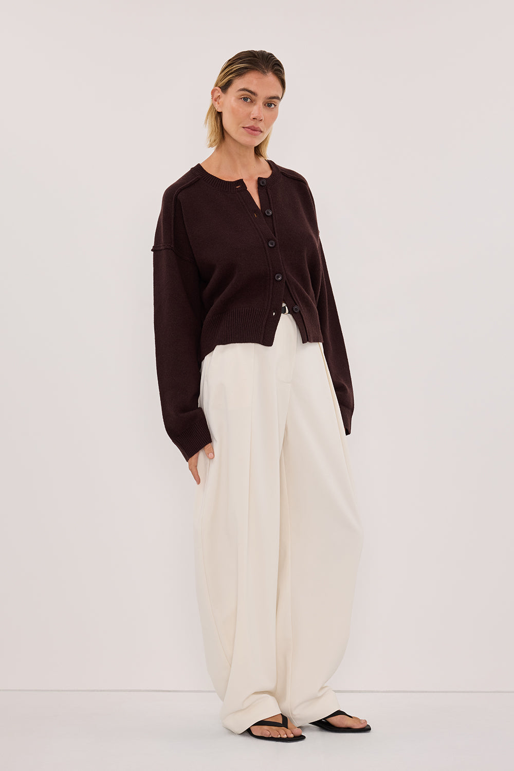 PAIGE CHOC WOOL KNIT CARDIGAN