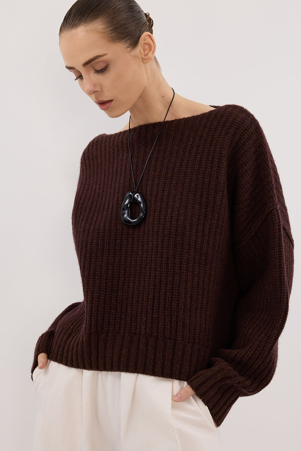 LIN CHOCOLATE BOAT NECK KNIT JUMPER Clothing DISSH Boutiques 