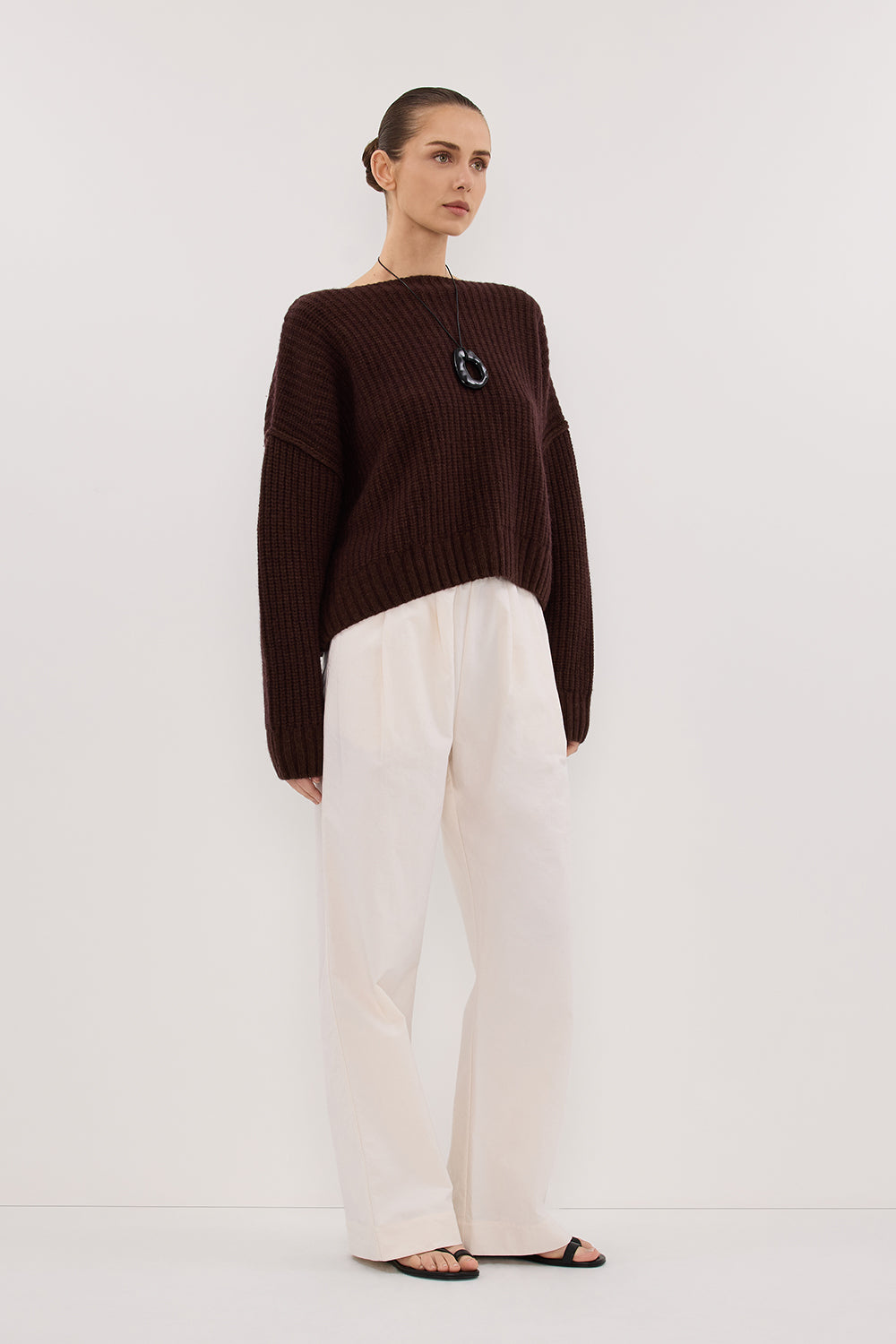 LIN CHOCOLATE BOAT NECK KNIT JUMPER Clothing DISSH Boutiques 