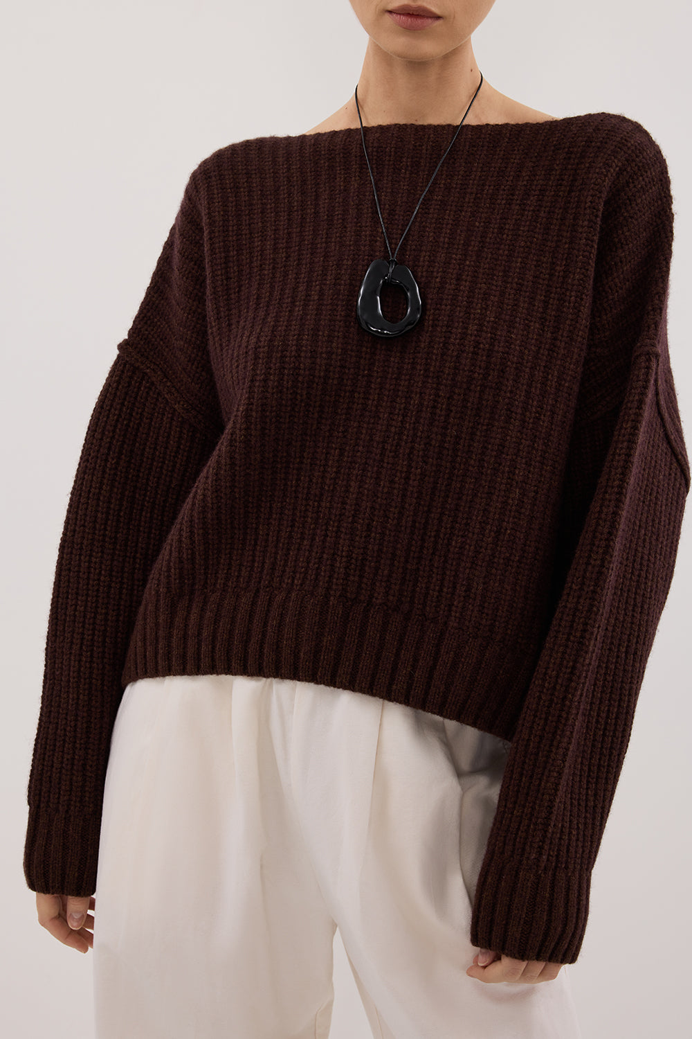 LIN CHOCOLATE BOAT NECK KNIT JUMPER Clothing DISSH Boutiques 