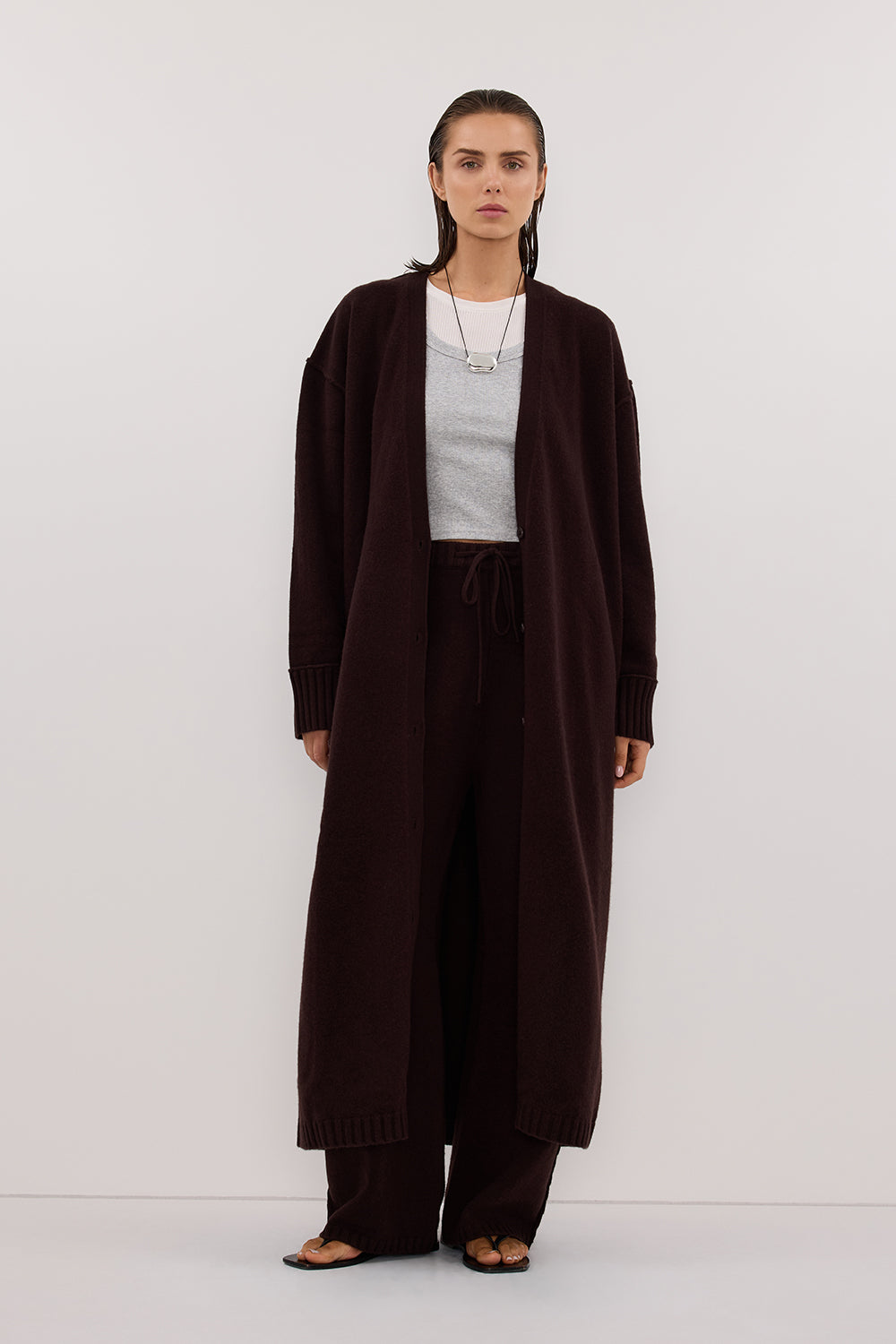 PAIGE CHOC LONGLINE WOOL KNIT COAT Clothing DISSH Boutiques XS CHOCOLATE 